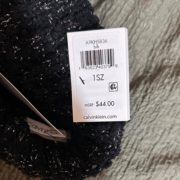 Calvin Klein Black and Silver Knit Beanie with Pom-Pom - Picture 2 of 2